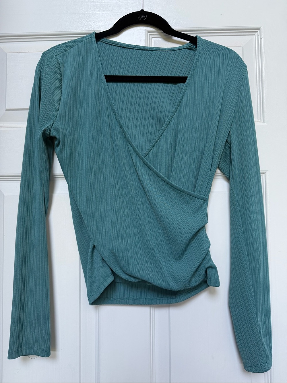 Nine West Ribbed Wrap Top Blue Women’s Medium